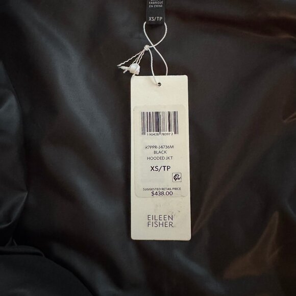 Eileen Fisher Black Hooded Merino Wool with Puffer Jacket, Black, XS - Picture 8 of 10